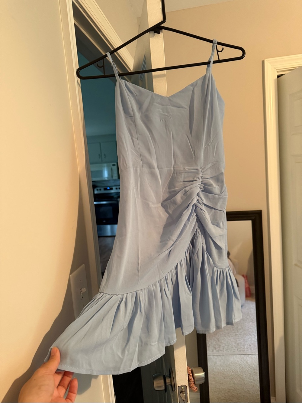 Hello Molly Light Blue Ruched Ruffle Mini Dress - Picture 4 of 6
